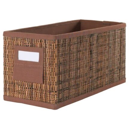 IKEA MOTORP palm leaf storage box 14×30×15 cm with label holder