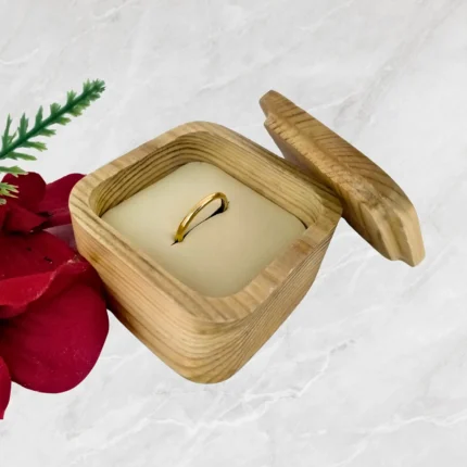 Pine Wood Ring Box with Cream PU Leather Inlay