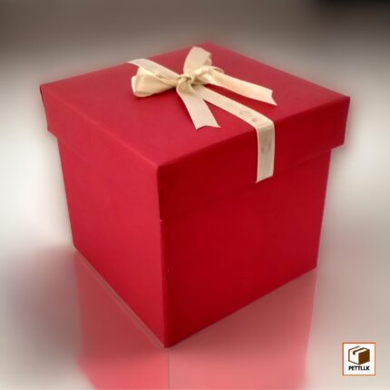 Shiny Red Color Gift Box with Gold Bow