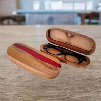 Teak Wood Eyeglasses Case with Epoxy Resin Stripe