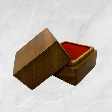 Teak Wood Ring Box with Red Velvet Inlay