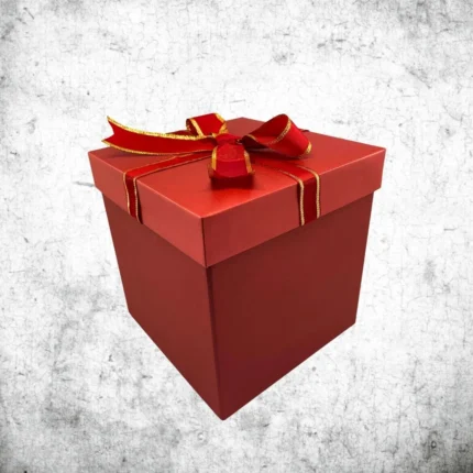 Shiny Red Gift Box with Elegant Gold-Lined Ribbon